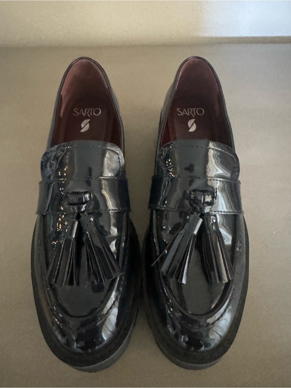 Franco Sarto Black Patent Tassel Loafers